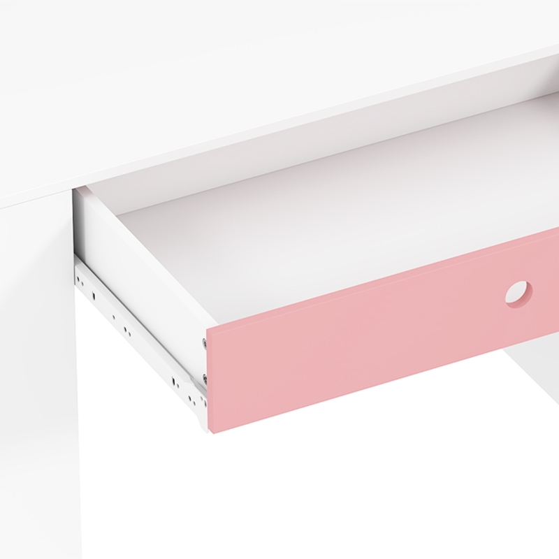 AIYAPLAY Kindertafel en stoelset voor leren en spelen, met lade en boekenrek, wit/roze