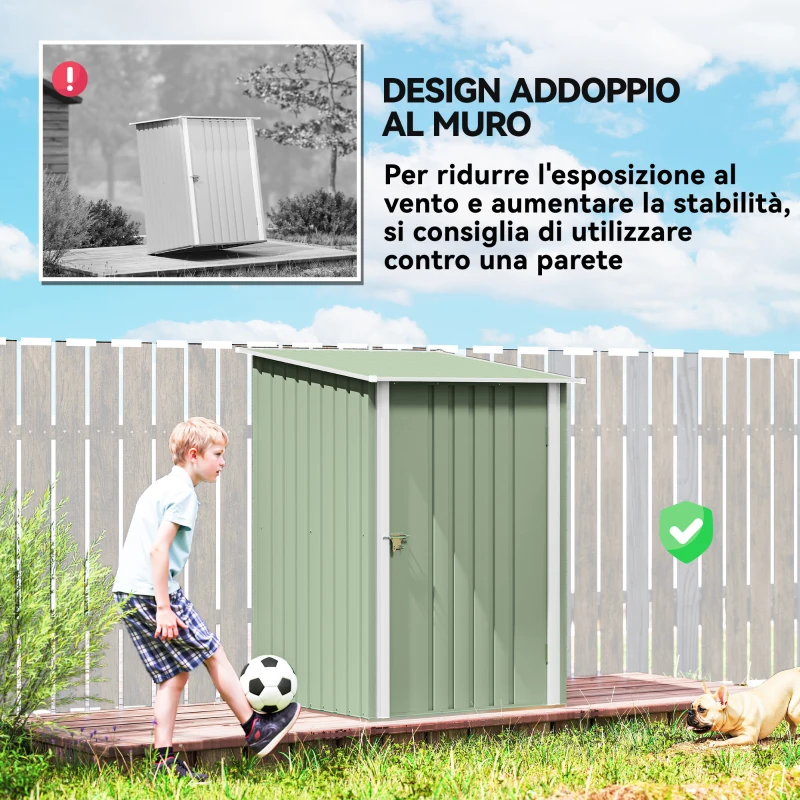 Outsunny Casetta da Giardino Porta Attrezzi in Acciaio Galvanizzato con Porta, 100x104x160 cm, Verde Chiaro