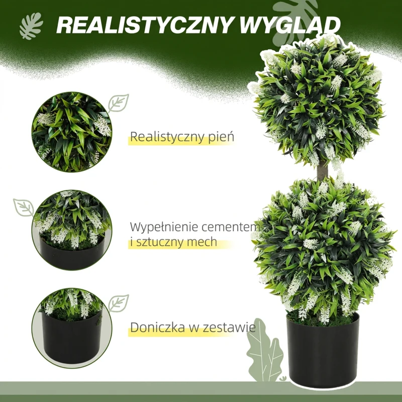 HOMCOM Zestaw 2 sztucznych drzewek lawendowych, wysokość 70 cm, sztuczne rośliny w doniczkach, UV-odporne kwiaty sztuczne, idealne do salonu sypialni biura ogrodu