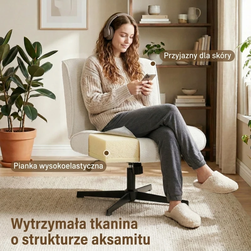 HOMCOM Obrotowy Fotel Akcentowy, Aksamitny Fotel Wypoczynkowy z Regulacją Wysokości do Salonu, Biura, Kremowobiały