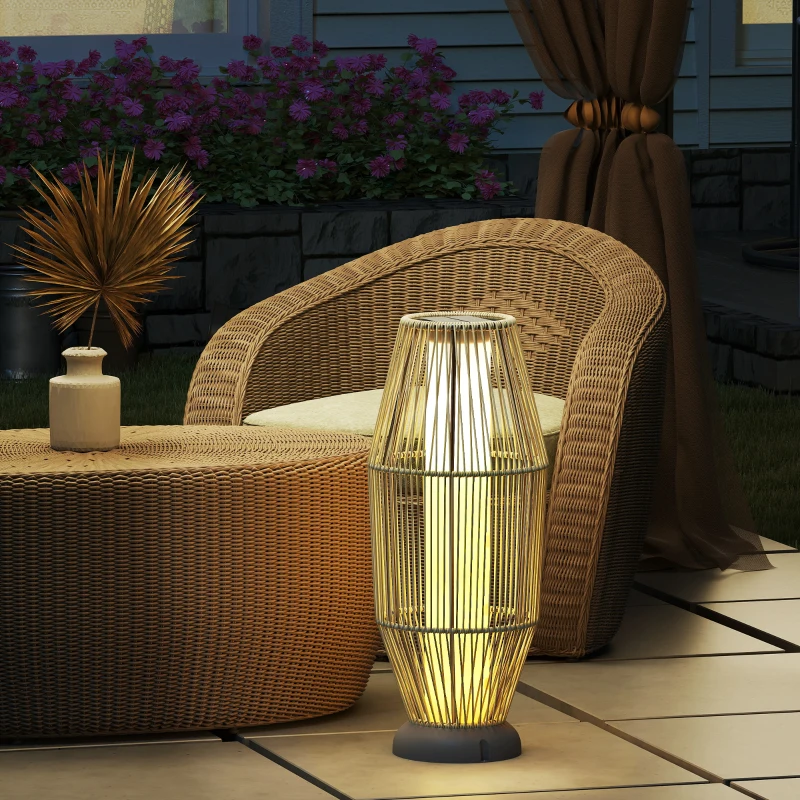 Outsunny Lampada Solare da Giardino con Illuminazione LED, in PE, Rattan e Acciaio, Ø26x72 cm, Grigio