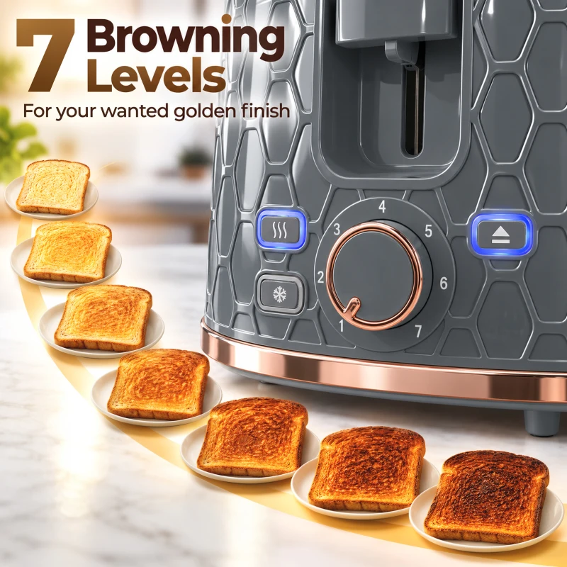 HOMCOM 1.7L 3000W Fast Boil Kettle & 2 Slice Toaster Set, Kettle and Toaster Set with Auto Shut Off, Browning Controls, Grey