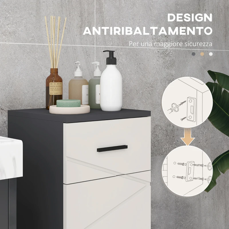 kleankin Mobiletto Bagno in Truciolato con Cassetto e Armadietto a 2 Livelli Regolabili, 30x30x82 cm, Grigio
