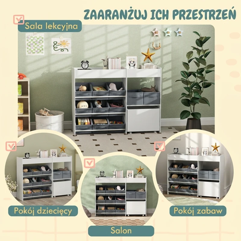 Szafka na zabawki dla dzieci, półki, 3 naklejki, regał na książki