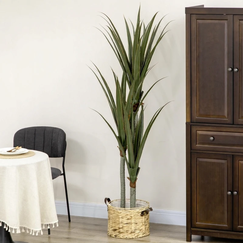 HOMCOM Sztuczna yucca duża 190 cm, roślina sztuczna z plastiku w donicy, 17 x 17 x 190 cm Szmaragdowy