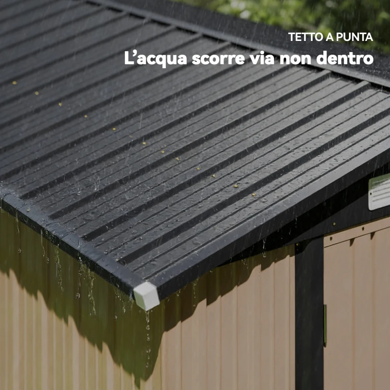 Outsunny Capanno in Metallo 305 x 245 cm, Robusto Capanno da Giardino con 4 Prese d'Aria e Porte Doppie con Serratura, Marrone