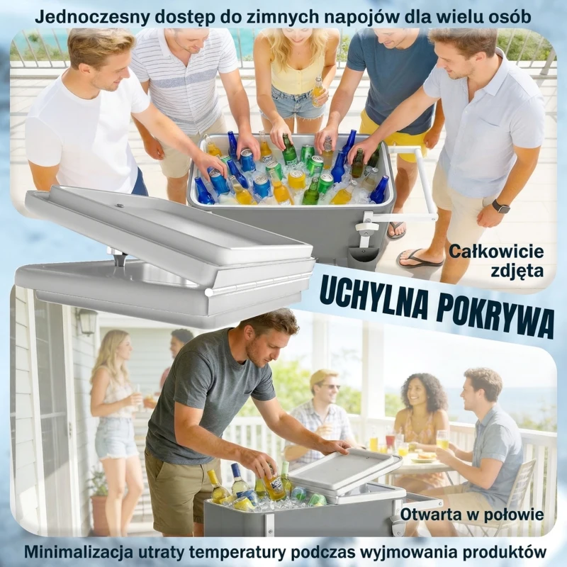 Outsunny Wózek chłodzący 56L z kółkami, otwieraczem do butelek, dolną półką, uchwytem, szary