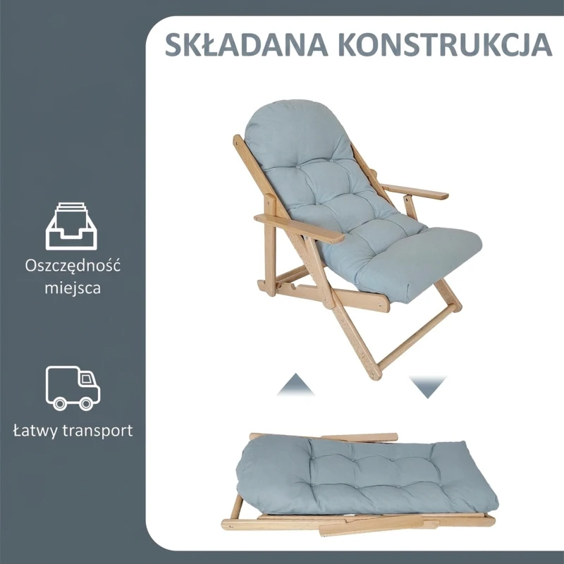 HOMCOM Fotel akcentowy, fotel relaksacyjny, regulowane oparcie, rama z drewna bukowego, do 120 kg, Jasnoszary