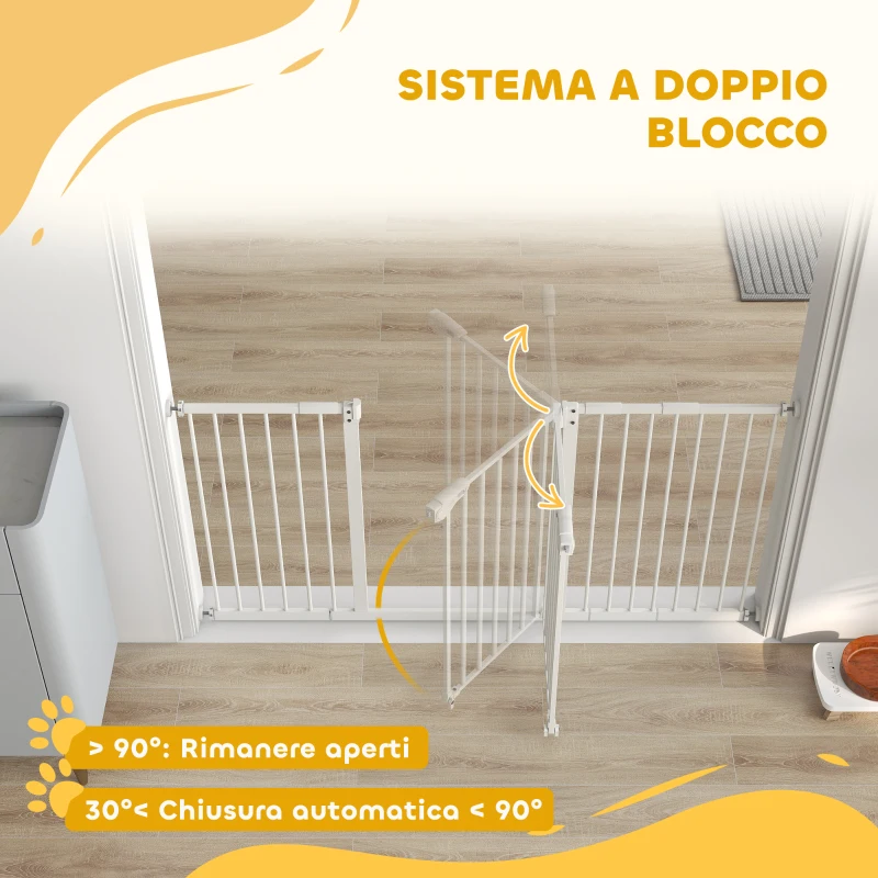 PawHut Cancellino per Cani a 3 Estensioni con Larghezza Regolabile 74-148 cm e Chiusura Automatica, Bianco