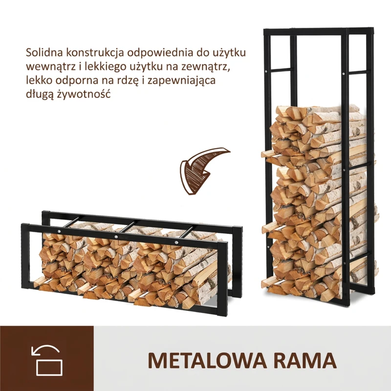 Stojak na drewno kominkowe HOMCOM dla wnętrz i eksteriorów, Metal, 60 x 25 x 150 cm