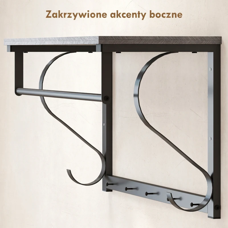 HOMCOM Wieszak ścienny montowany, haczyki na ubrania, 5 haczyków, górna półka, wszechstronny, szary