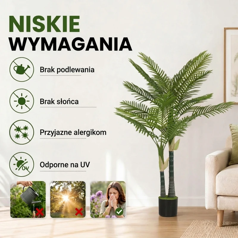 HOMCOM Sztuczna palma 150 cm – duża roślina dekoracyjna w doniczce z 16 liśćmi, idealna do salonu i na balkon, zielona