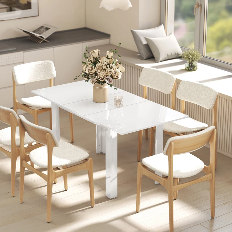 HOMCOM Stół rozkładany 120-160 x 80 cm, stół kuchenny dla 4-6 osób, nowoczesny stół jadalny, biały połysk