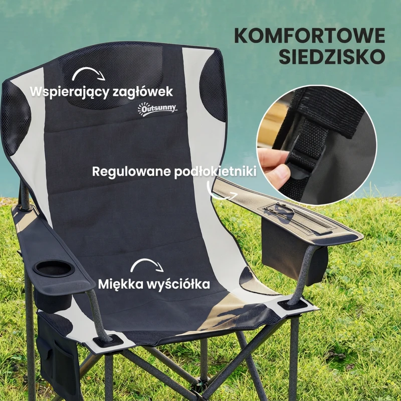 Fotelik kempingowy składany 2 szt., z podłokietnikami, uchwyt na napoje
