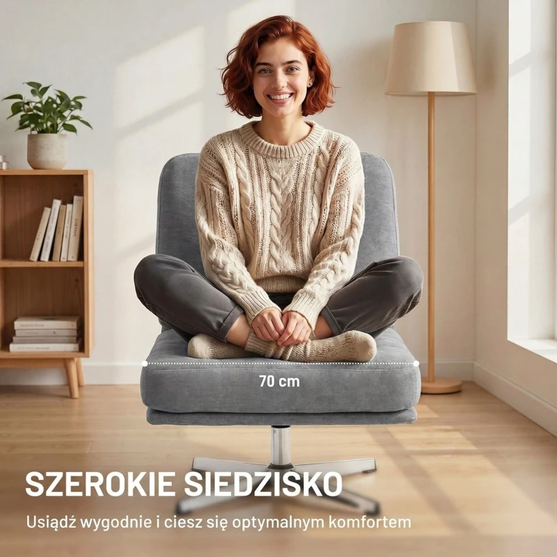 HOMCOM Obrotowy Fotel Akcentowy, Tapicerowany Fotel Czytelniczy z Chenille, Szerokim Siedziskiem, Sprężynowym Wypełnieniem i Metalowymi Nogami, Jasnoszary