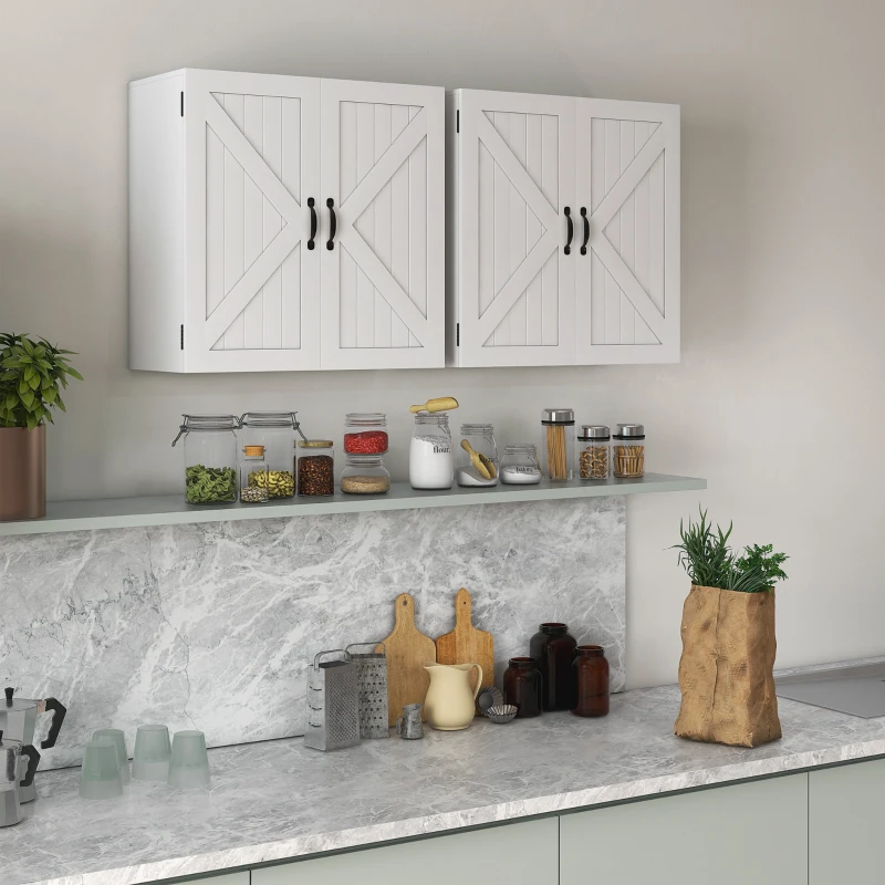 kleankin Armadietto Pensile Bagno in Legno Stile Country con Ripiano Regolabile, 60x30x60cm, Bianco