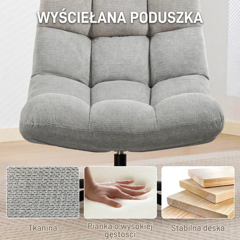 HOMCOM Fotel Obrotowy Lounge z Szerokim Siedziskiem, Tapicerowany Fotel Relaksacyjny w Wodoodpornej Optyce Chenille, Stalowe Nogi Krzyżowe, Nowoczesny Fotel do Salonu, Sypialni, Jasnoszary