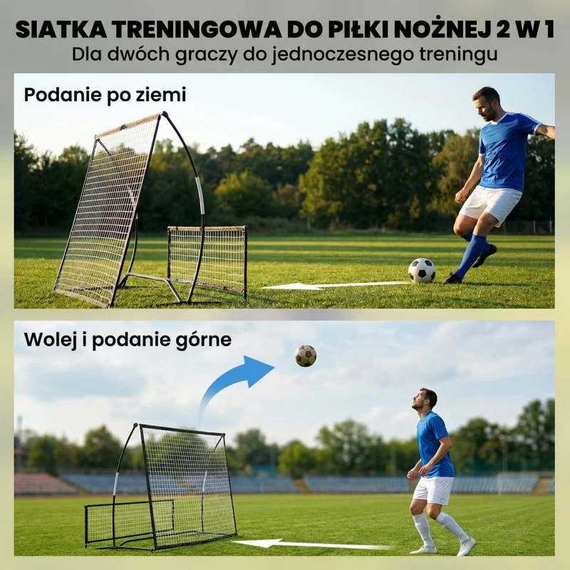 SPORTNOW Rebounder piłkarski, 2-w-1 Dwustronny Składany Rebounder z Siatką, 200 x 94 cm, Czarny