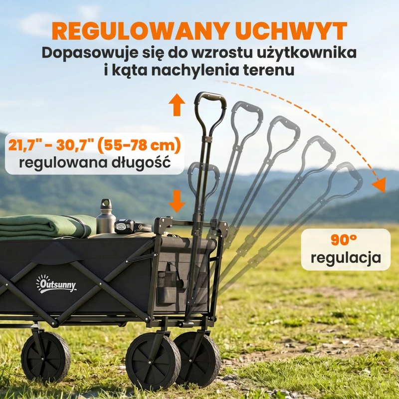 Outsunny Wózek Ogrodowy z Daszkiem, składany, pojemność 110L, rama stalowa, 97x52x105 cm, czarny