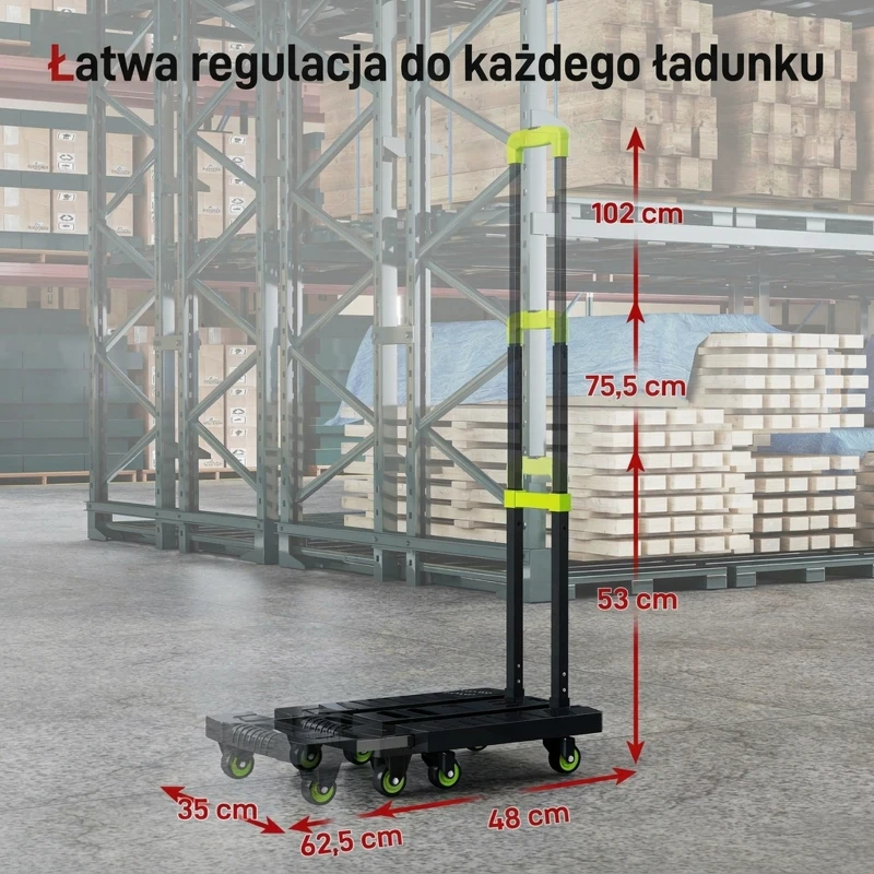 Składany wózek HOMCOM, metalowy, z regulowanym uchwytem, max. 200 kg, 102 cm, zielony