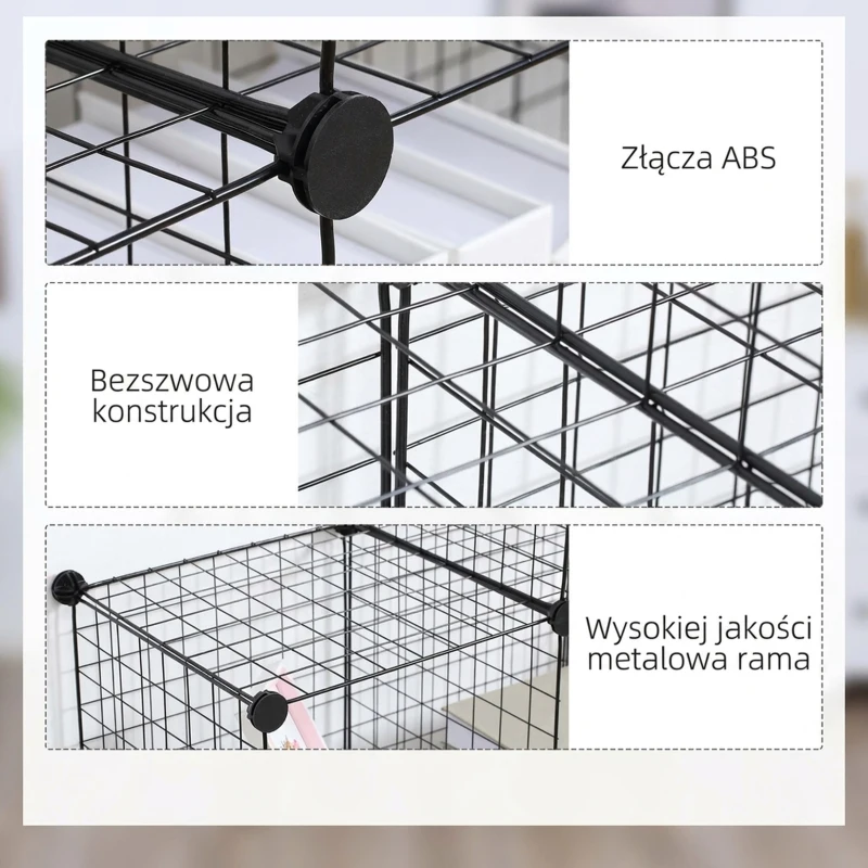 Regal z 6 półkami, system DIY, metalowa siatka, modułowe