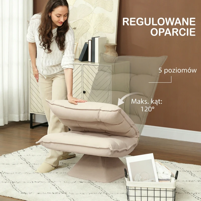 HOMCOM Fotel podłogowy z regulowanym oparciem, beżowy