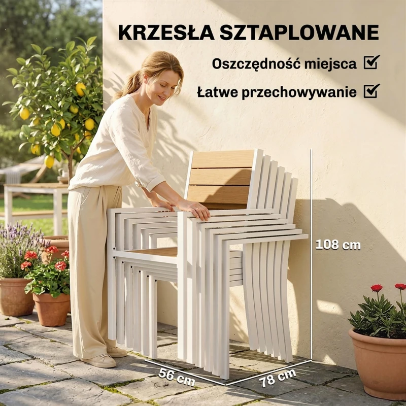 Outsunny Zestaw Mebli Ogrodowych 7-częściowy Stół z 6 Stapelowymi Krzesłami Drewnopodobne Aluminium Teak