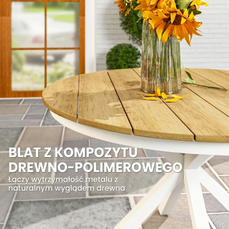 Stół ogrodowy Ø118cm, aluminiowy, odporny na warunki atmosferyczne
