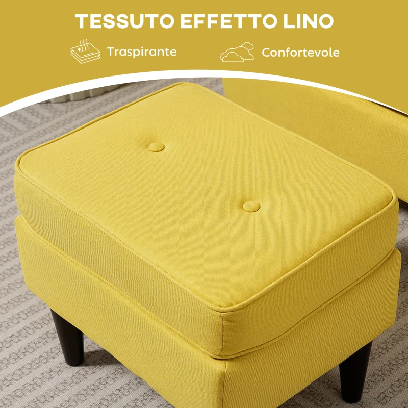 HOMCOM Poltrona con Poggiapiedi in Stile Contemporaneo, in Tessuto Effetto Lino e Legno di Caucciù, 75x83x104 cm, Giallo
