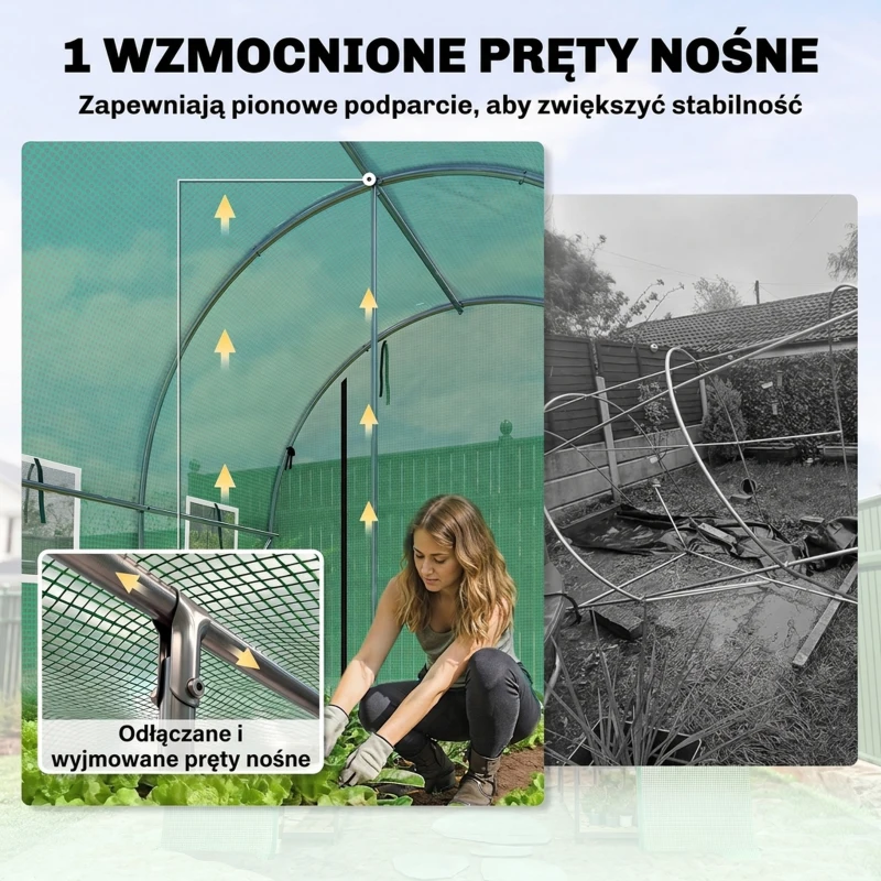 Outsunny Szklarnia 3 x 2 x 2 m Szklarnia foliowa z 2 zwijanymi drzwiami i 6 siatkowymi oknami, zielona