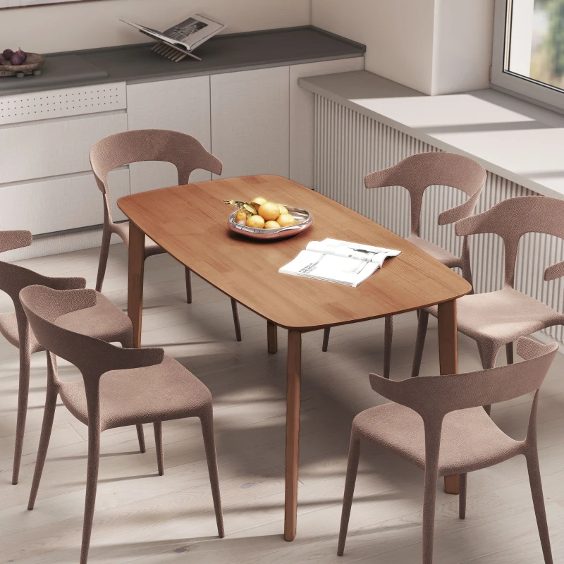 HOMCOM 150 cm Rectangular Dining Table, Rustic Kitchen Table with Solid Wood Frame and Large Tabletop for Dining Room, Living Room, Home Office, Light Brown