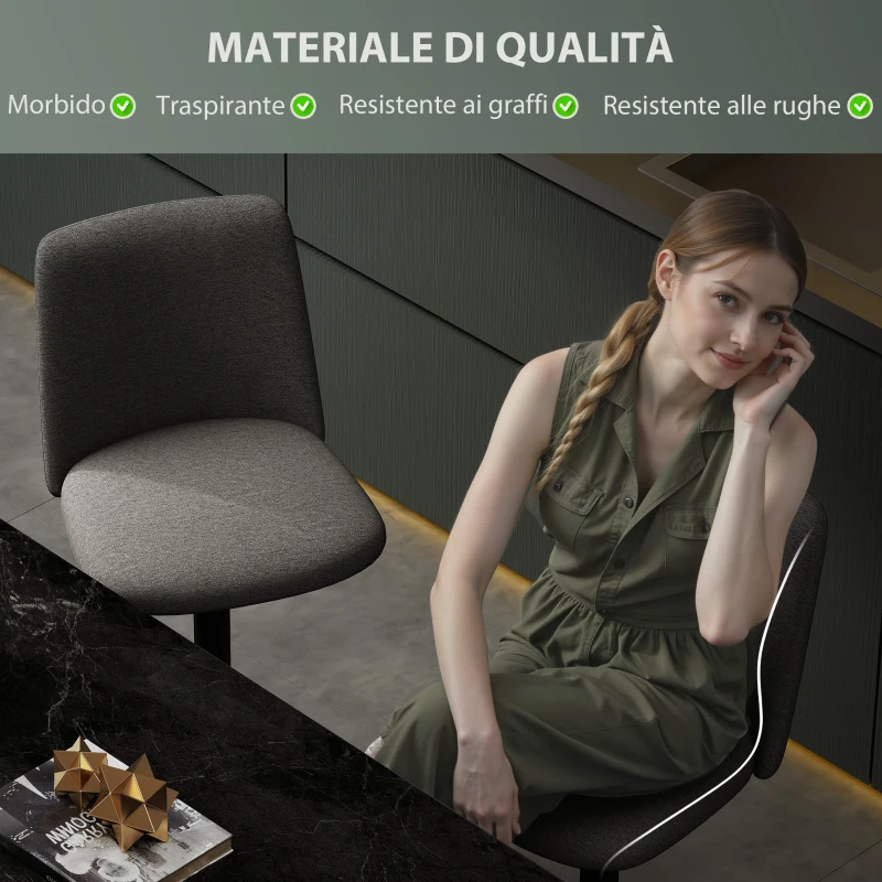 HOMCOM Set 2 Sgabelli da Bar Girevoli ad Altezza Regolabile, in Tessuto Effetto Lino, 44x53x91-111 cm, Grigio Scuro