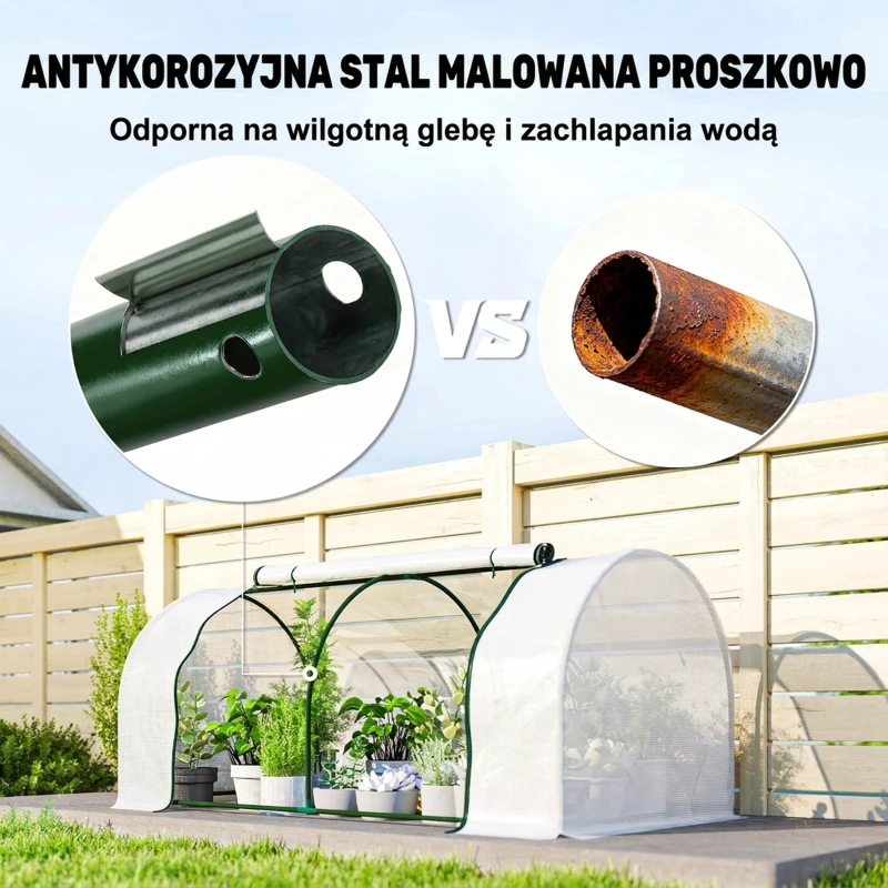Outsunny Szklarnia z siatką PE, zimowa szklarnia foliowa ze stali, tunel foliowy 200 x 100 x 80 cm biały