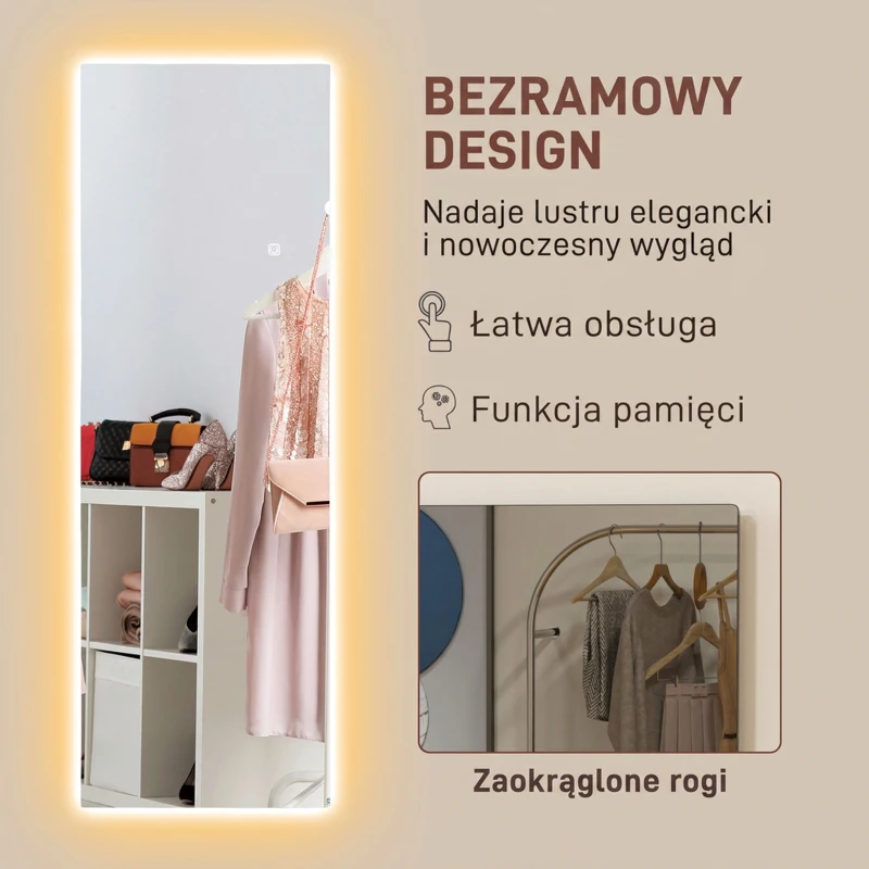 HOMCOM Lustro stojące 40 x 120 cm z LED, lustro ścienne