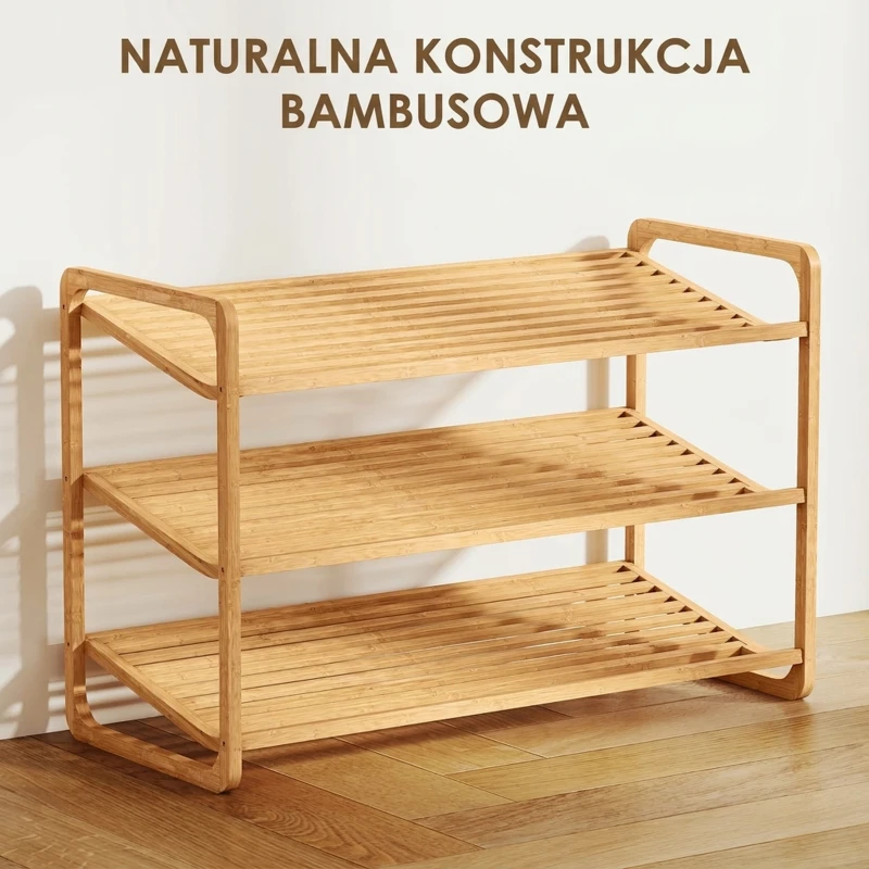 HOMCOM 3-Tier Bamboo Shoe Rack, Freestanding Storage Shelving Unit for 12 Pairs of Shoes, Shoe Shelf Stand for Hallway, Living Room, Bedroom, 76 x 33 x 50.8 cm, Natural Wood Finish