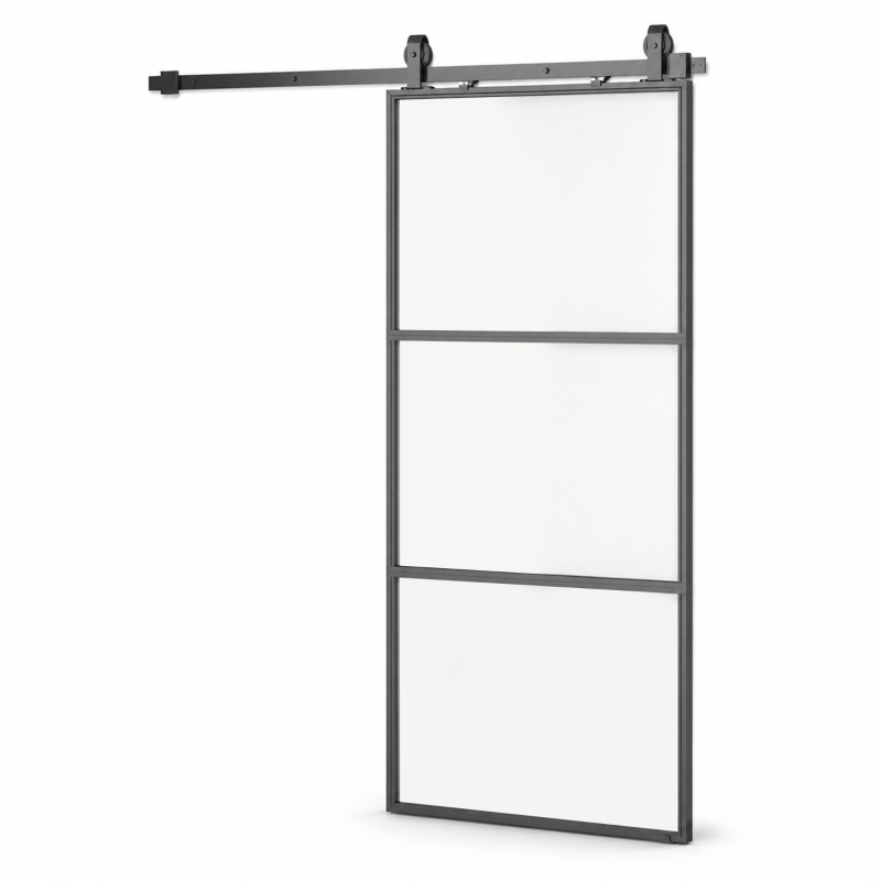 HOMCOM 91.4 x 203.2cm Sliding Door with 183cm Sliding Glass Door Hardware Kit Included Floor Guide & Soft Mechanism, Easy Assembly, Black