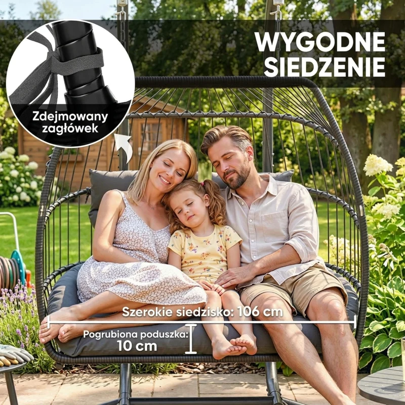 Fotel wiszący z poduszką, składany, polirattan, na zewnątrz