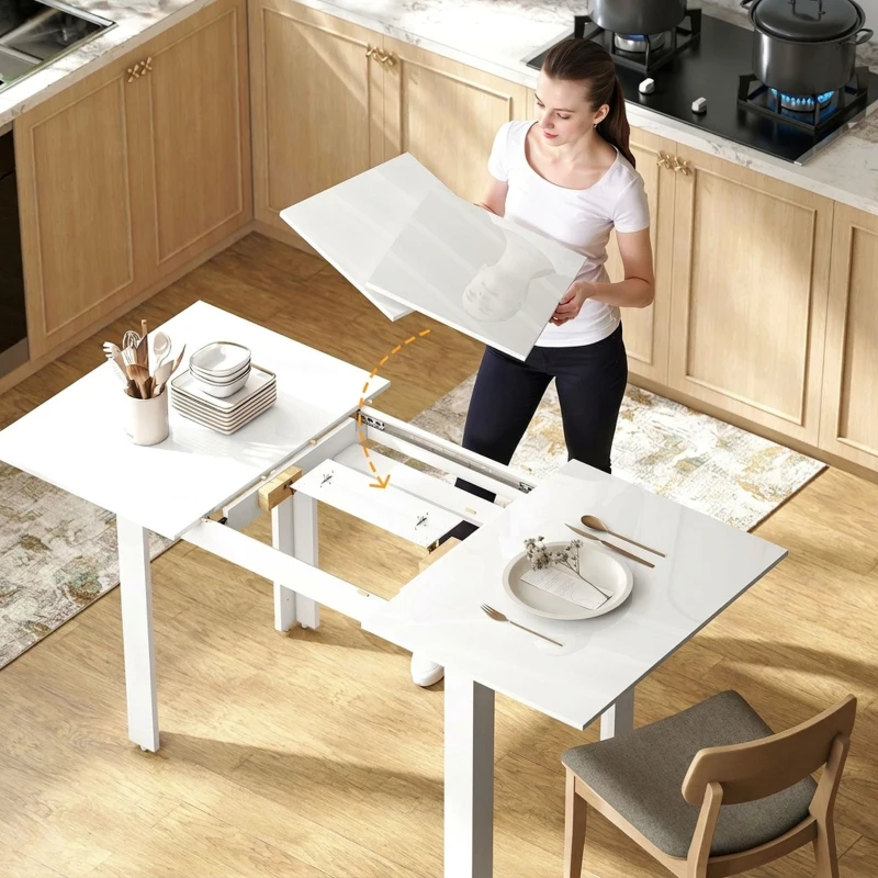 HOMCOM Stół rozkładany 120-160 x 80 cm, stół kuchenny dla 4-6 osób, nowoczesny stół jadalny, biały połysk