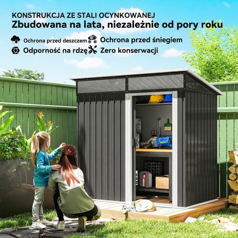 Metalowy domek narzędziowy 1,9m² z fundamentem, 195x122x182cm