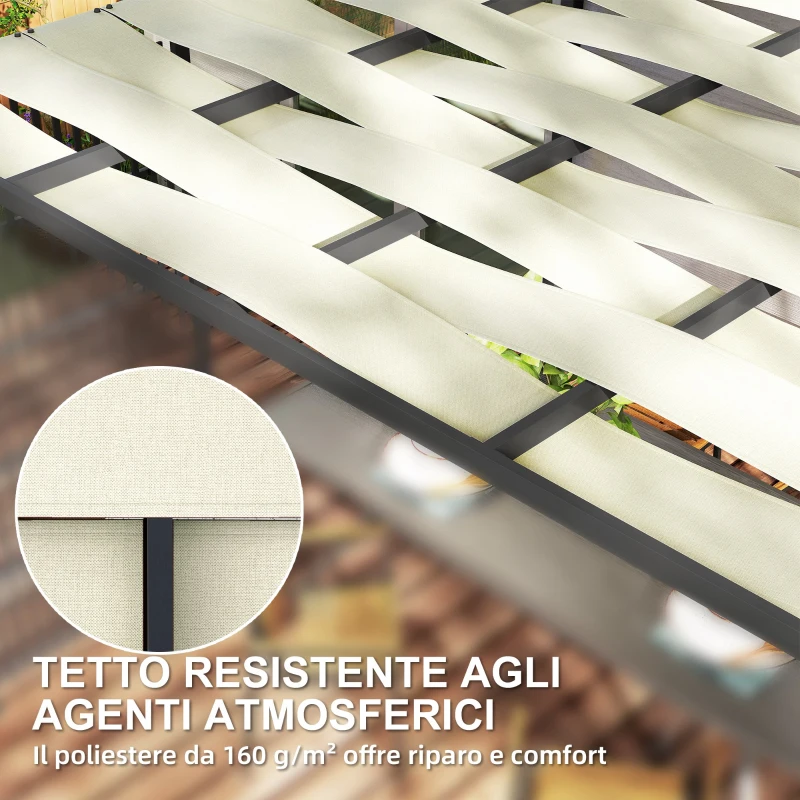 Outsunny Pergola per Esterno 3x3 m con Copertura Ondulata e Pannelli Laterali, in Metallo e Poliestere Nero