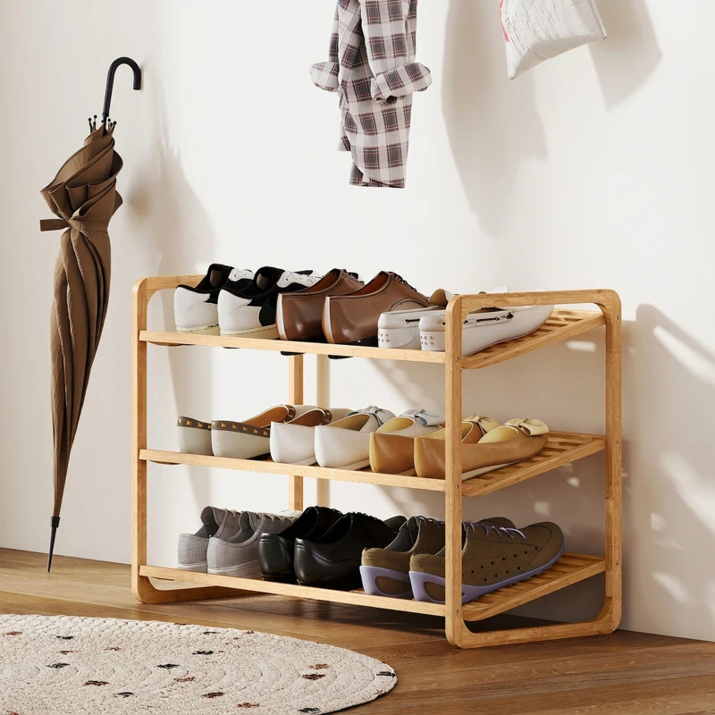HOMCOM 3-Tier Bamboo Shoe Rack, Freestanding Storage Shelving Unit for 12 Pairs of Shoes, Shoe Shelf Stand for Hallway, Living Room, Bedroom, 76 x 33 x 50.8 cm, Natural Wood Finish