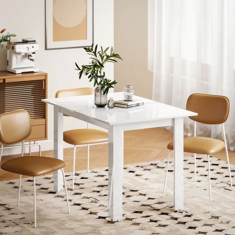 HOMCOM Stół rozkładany 120-160 x 80 cm, stół kuchenny dla 4-6 osób, nowoczesny stół jadalny, biały połysk