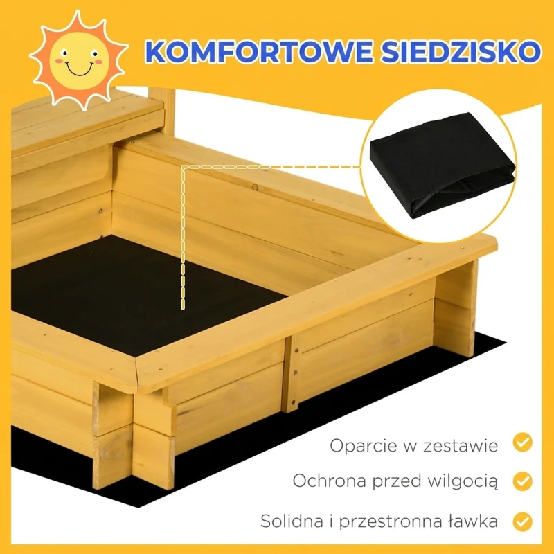 Outsunny Piaskownica z Dachem, Piaskownica z Drewna z Domek do Zabawy, 133 x 129 x 137,5 cm Piaskownica z Kołami dla Dzieci 3-8 Lat, Ogród, Naturalne