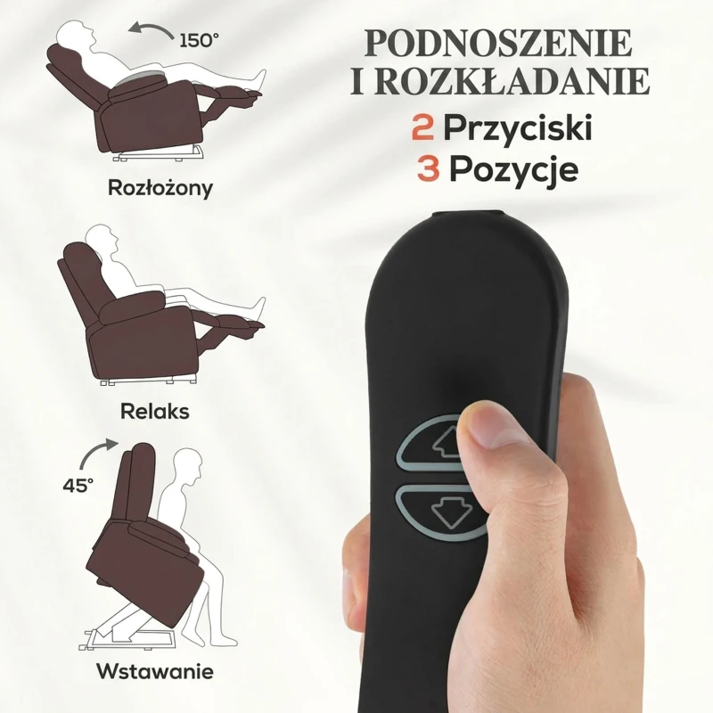 HOMCOM Fotel z funkcją pomocy przy wstawaniu, masażu i podgrzewania lędźwi, Fotel relaksacyjny z pilotami i bocznymi kieszeniami, Brązowy