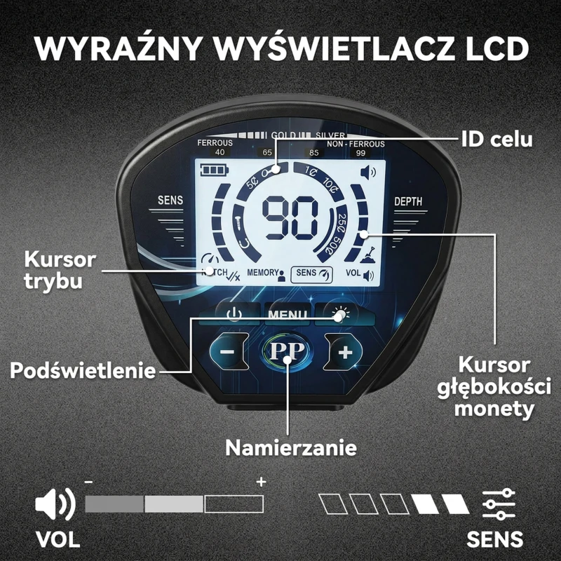 Outsunny Wykrywacz Metali IP68 Wodoodporny z 3 Trybami, Słuchawkami, Łopatą, Cewką i Wyświetlaczem LCD, Głębokość Wykrywania 18 cm