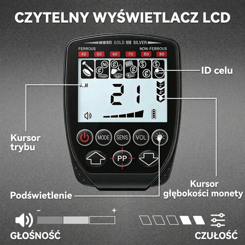Outsunny Wykrywacz metali IP68 Wodoodporny składany Detektor metali z 4 trybami Słuchawki Łopatka Torba LCD Wyświetlacz