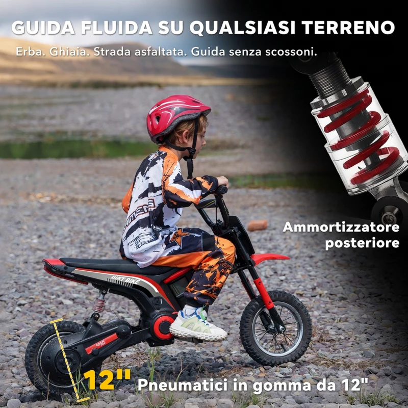 HOMCOM Moto Elettrica per Bambini con Acceleratore Manuale, 2 Velocità 8-16km/h, Età 8-12 Anni, Rosso