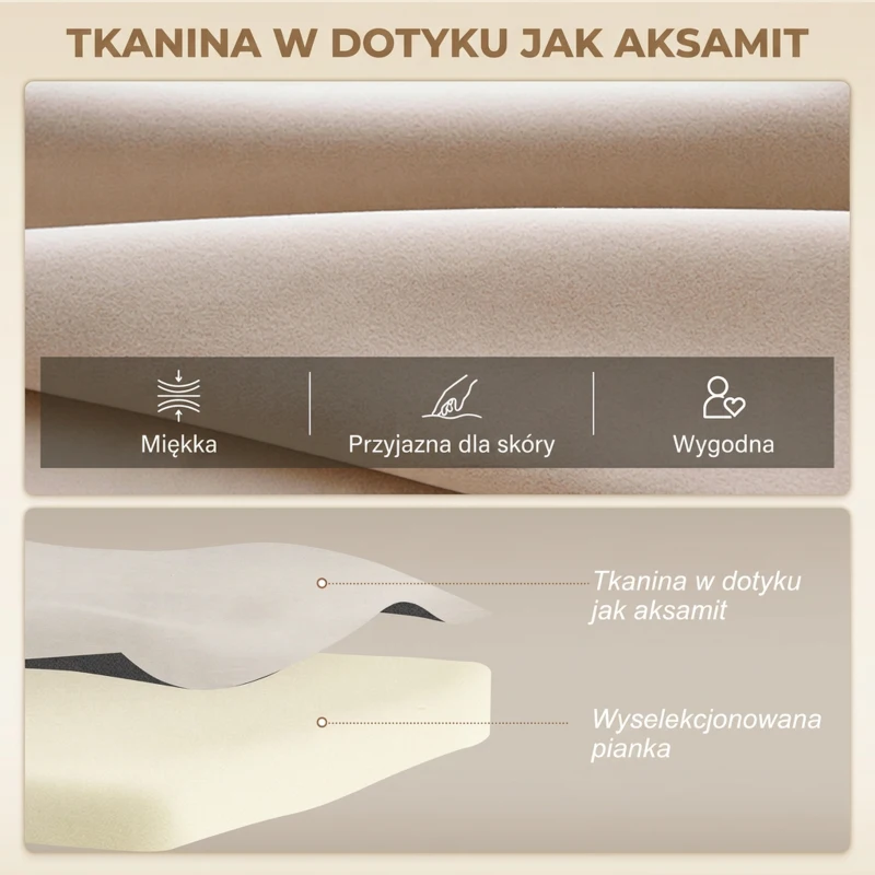HOMCOM Sofa z funkcją spania, 2-osobowa sofa z aksamitną powłoką, funkcja spania, w zestawie 2 poduszki, aksamitny odcień, naturalny + beżowy + czarny