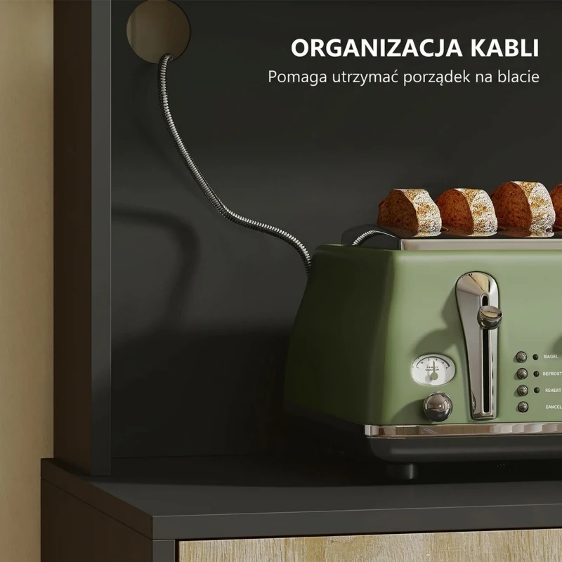 HOMCOM Szafka kuchenna wysoka z 3 drzwiami, szufladą, witryną z 3 otwartymi półkami, półką na mikrofalówkę, otworem na kable, szafka na zapasy do kuchni, salonu, czarna