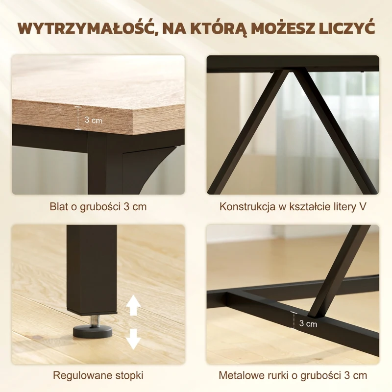 HOMCOM Stół jadalniany dla 6-8 osób, nowoczesny prostokątny stół kuchenny z blatem w drewnianym wykończeniu i czarnymi stalowymi nogami, 180 x 80 x 75,5 cm, naturalny